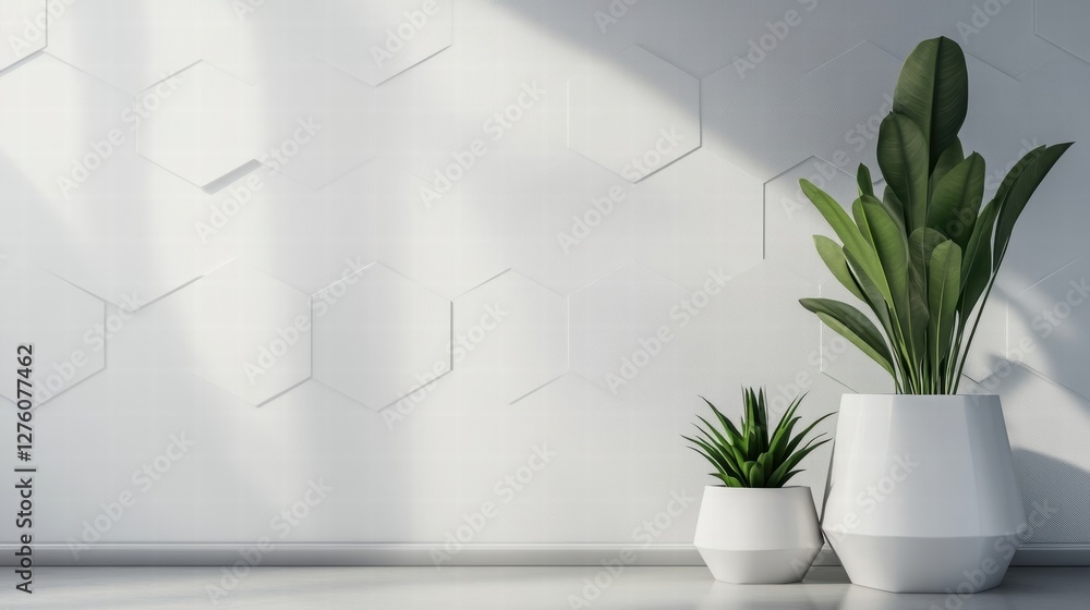 Obraz premium modern minimalist white hexagon wall with plants