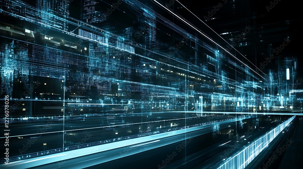 Obraz premium Data highway, digital city, future tech