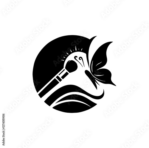 Striking Black Silhouette Logo with Butterfly and Makeup Brush for Beauty Parlor Transformation