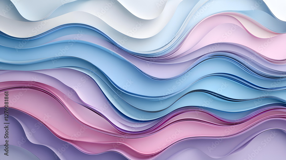 Obraz premium Abstract Pastel Wave Background Design Soft Colors Lavender Pink Blue White Wavy Lines Layers Texture Pattern