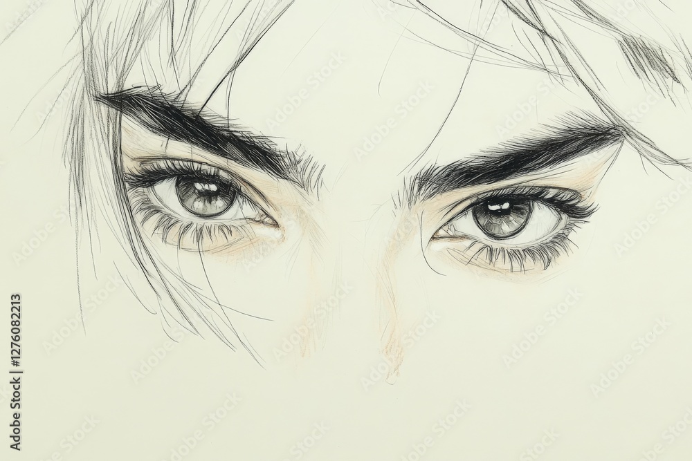 Fototapeta premium Artistic close-up drawing of captivating eyes with detailed features and expressive emotions captured on paper