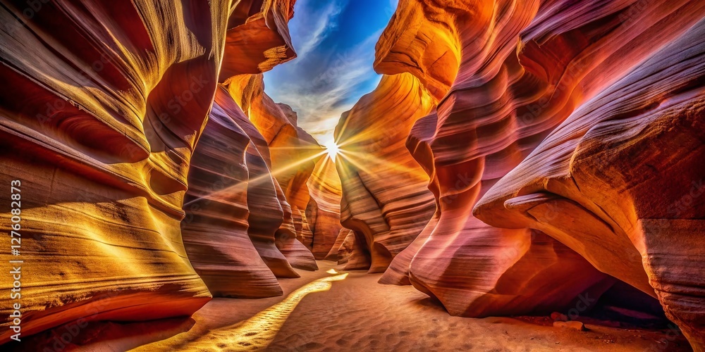 Obraz premium Antelope Canyon Arizona: Long Exposure Sunlight Beams & Shadows Stock Photo