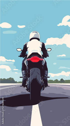 Illustration of a sports motorcycle. Motorcycle racer. Motorcyclist. Riding a motorcycle.