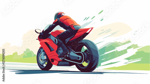 Illustration of a sports motorcycle. Motorcycle racer. Motorcyclist. Riding a motorcycle.