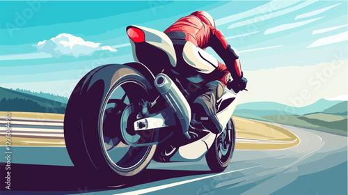 Illustration of a sports motorcycle. Motorcycle racer. Motorcyclist. Riding a motorcycle.