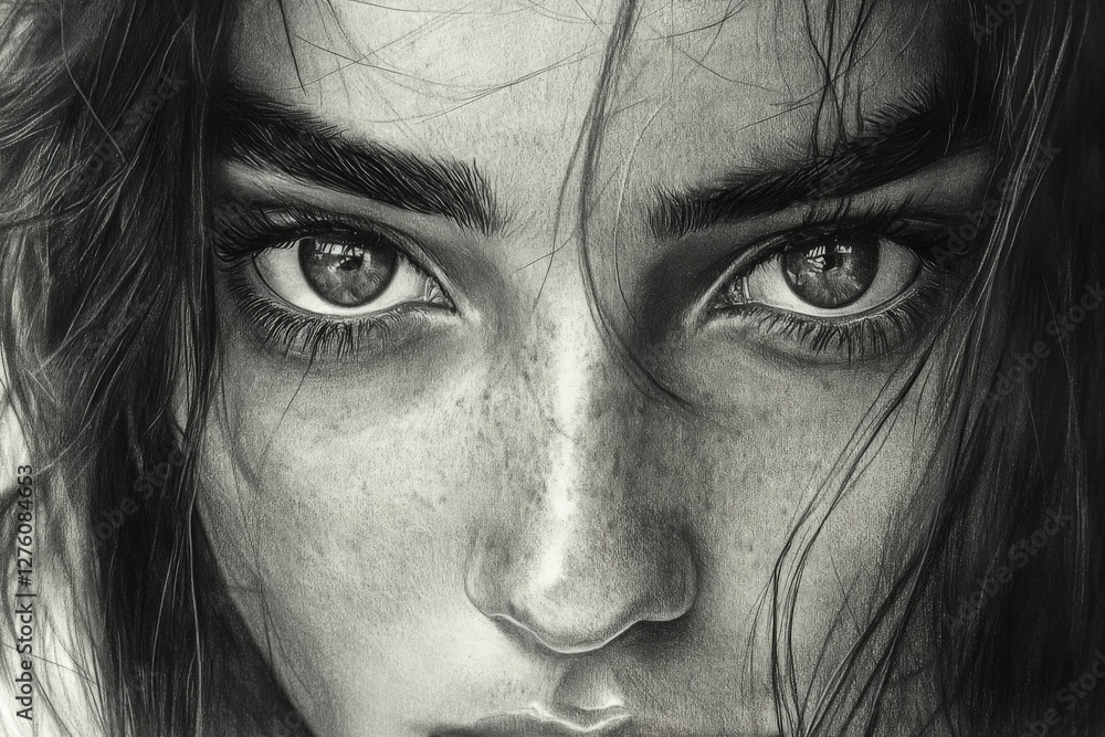 Obraz premium Stunning close-up portrait of a girl with captivating eyes displaying intricate details and expressive features