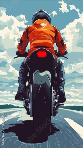 Illustration of a sports motorcycle. Motorcycle racer. Motorcyclist. Riding a motorcycle.