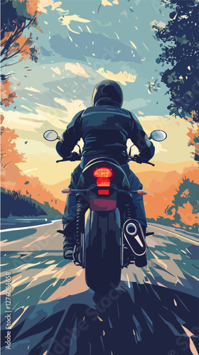 Illustration of a sports motorcycle. Motorcycle racer. Motorcyclist. Riding a motorcycle.