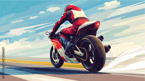 Illustration of a sports motorcycle. Motorcycle racer. Motorcyclist. Riding a motorcycle.