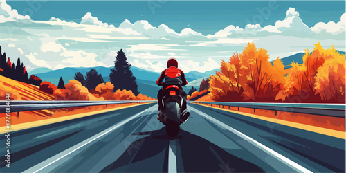 Illustration of a sports motorcycle. Motorcycle racer. Motorcyclist. Riding a motorcycle.