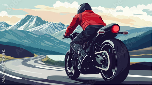Illustration of a sports motorcycle. Motorcycle racer. Motorcyclist. Riding a motorcycle.