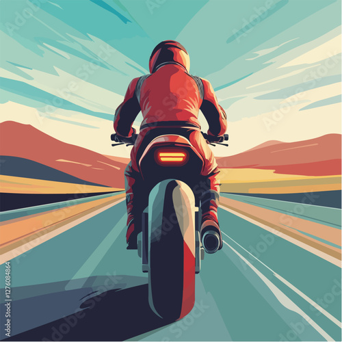 Illustration of a sports motorcycle. Motorcycle racer. Motorcyclist. Riding a motorcycle.