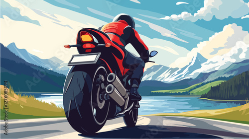 Illustration of a sports motorcycle. Motorcycle racer. Motorcyclist. Riding a motorcycle.