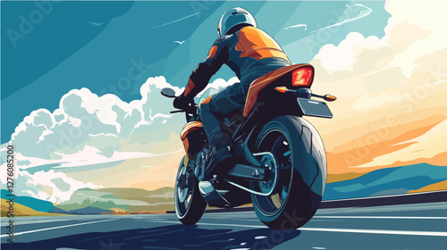 Illustration of a sports motorcycle. Motorcycle racer. Motorcyclist. Riding a motorcycle.
