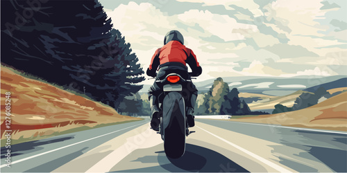 Illustration of a sports motorcycle. Motorcycle racer. Motorcyclist. Riding a motorcycle.