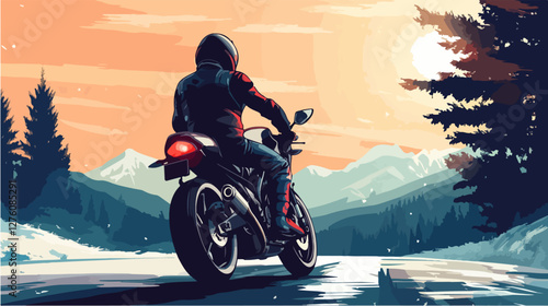Illustration of a sports motorcycle. Motorcycle racer. Motorcyclist. Riding a motorcycle.