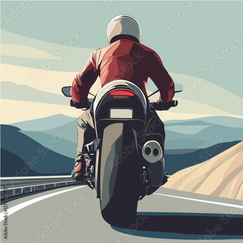 Illustration of a sports motorcycle. Motorcycle racer. Motorcyclist. Riding a motorcycle.