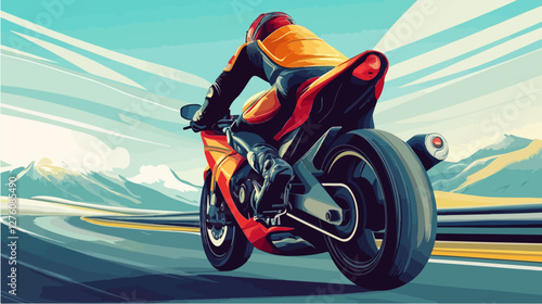 Illustration of a sports motorcycle. Motorcycle racer. Motorcyclist. Riding a motorcycle.