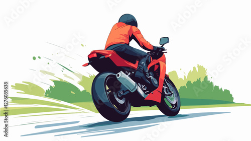 Illustration of a sports motorcycle. Motorcycle racer. Motorcyclist. Riding a motorcycle.
