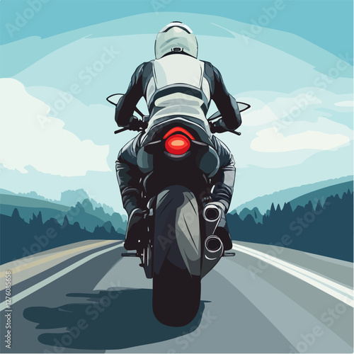 Illustration of a sports motorcycle. Motorcycle racer. Motorcyclist. Riding a motorcycle.
