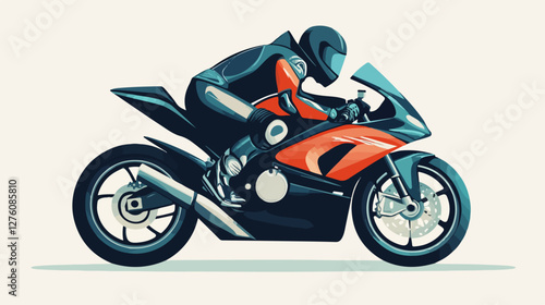Illustration of a sports motorcycle. Motorcycle racer. Motorcyclist. Riding a motorcycle.