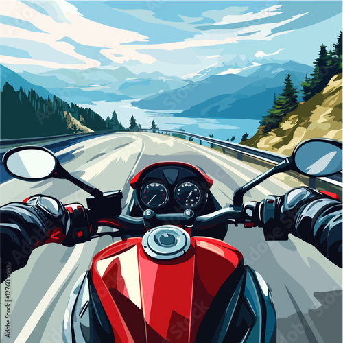 Illustration of a sports motorcycle. Motorcycle racer. Motorcyclist. Riding a motorcycle.
