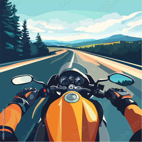 Illustration of a sports motorcycle. Motorcycle racer. Motorcyclist. Riding a motorcycle.
