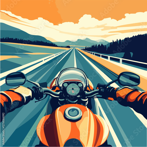 Illustration of a sports motorcycle. Motorcycle racer. Motorcyclist. Riding a motorcycle.