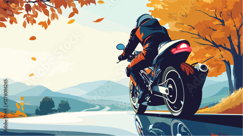 Illustration of a sports motorcycle. Motorcycle racer. Motorcyclist. Riding a motorcycle.