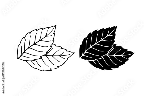 Line sketch,stamp,silhouette of aromatic mint leaves.Vector graphics.