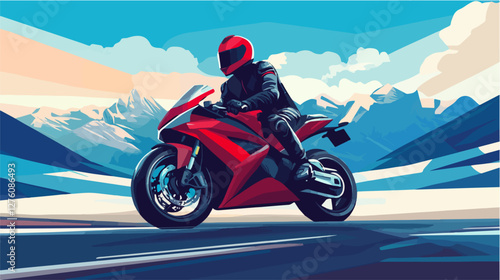 Illustration of a sports motorcycle. Motorcycle racer. Motorcyclist. Riding a motorcycle.