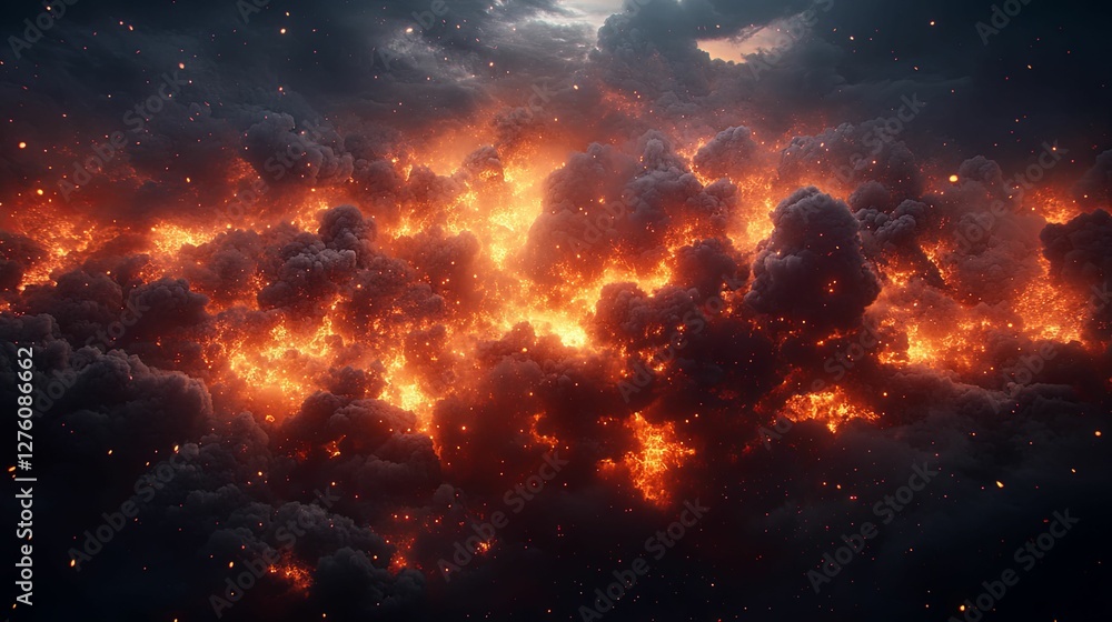 Fiery Clouds of Embers and Smoke Fill the Sky Fiery Clouds of Embers and Smoke Fill the Sky