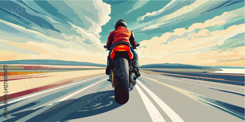 Illustration of a sports motorcycle. Motorcycle racer. Motorcyclist. Riding a motorcycle.
