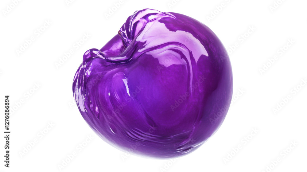 A vibrant purple plum, falling with a slight rotation, isolated on a white backdrop A vibrant purple plum, falling with a slight rotation, isolated on a white backdrop