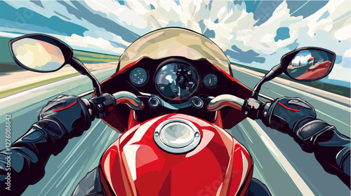 Illustration of a sports motorcycle. Motorcycle racer. Motorcyclist. Riding a motorcycle.