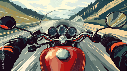 Illustration of a sports motorcycle. Motorcycle racer. Motorcyclist. Riding a motorcycle.