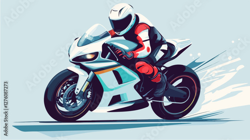 Illustration of a sports motorcycle. Motorcycle racer. Motorcyclist. Riding a motorcycle.