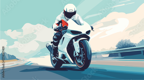 Illustration of a sports motorcycle. Motorcycle racer. Motorcyclist. Riding a motorcycle.