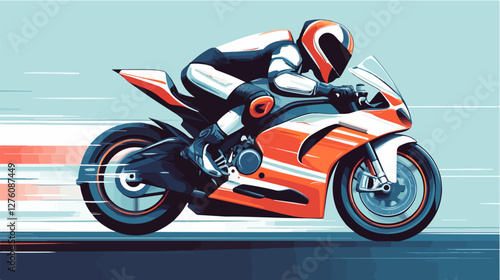 Illustration of a sports motorcycle. Motorcycle racer. Motorcyclist. Riding a motorcycle.