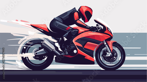 Illustration of a sports motorcycle. Motorcycle racer. Motorcyclist. Riding a motorcycle.