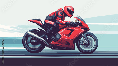 Illustration of a sports motorcycle. Motorcycle racer. Motorcyclist. Riding a motorcycle.