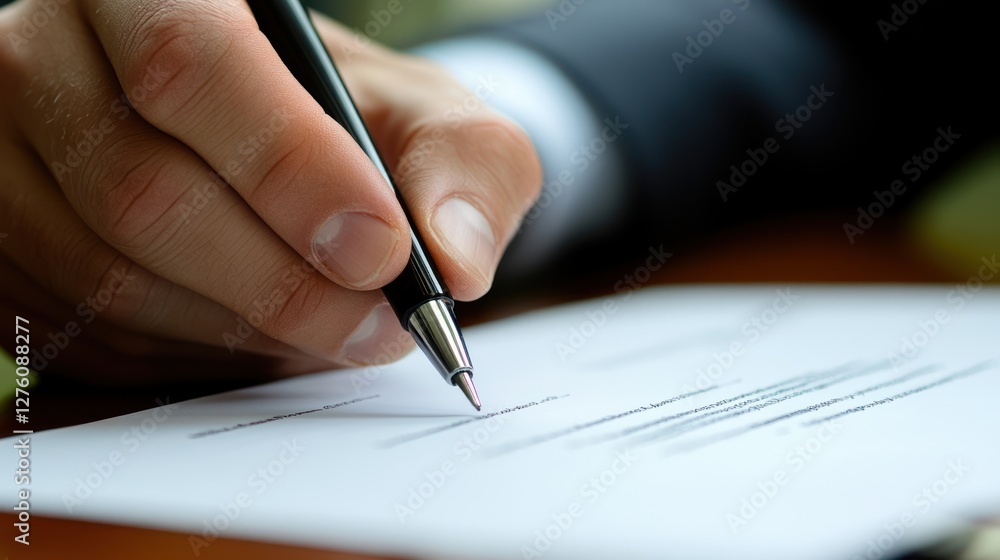 Close-up of a hand signing a document with a pen. (2) Close-up of a hand signing a document with a pen. (2)