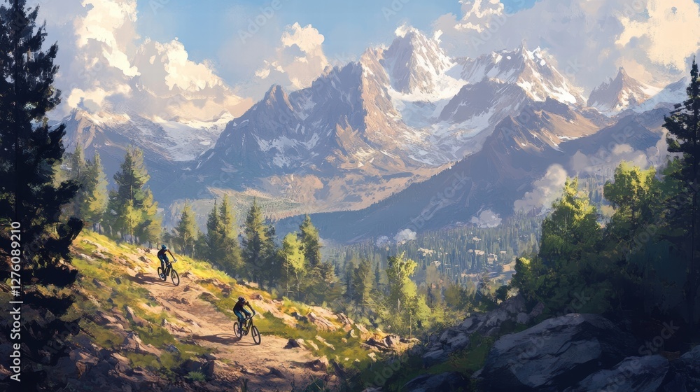 Fototapeta premium mountain bike riders epic alpine adventure