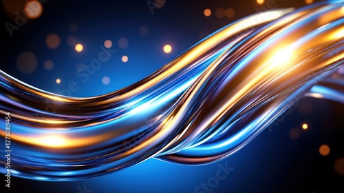 Abstract Blue and Gold Liquid Waves Background Image