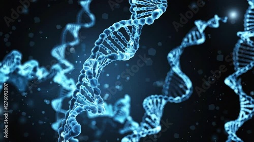 Glowing Blue Digital DNA Helix Rotating with Big Data Streams, Generative AI
