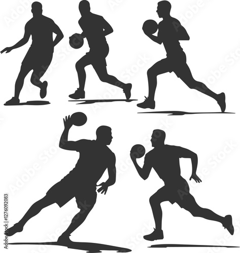 Soccer football group of men playing set of isolated vector silhouette team sport athletes.