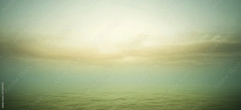 Fototapeta premium Serene Misty Field Sunrise Peaceful Green Landscape Nature Sky Fog Art Calm Dawn Haze View