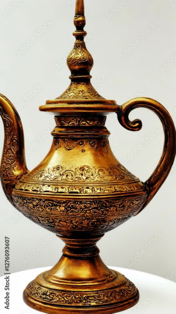 Decorative brass coffee pot featuring intricate designs and a traditional spout for serving beverages Decorative brass coffee pot featuring intricate designs and a traditional spout for serving beverages