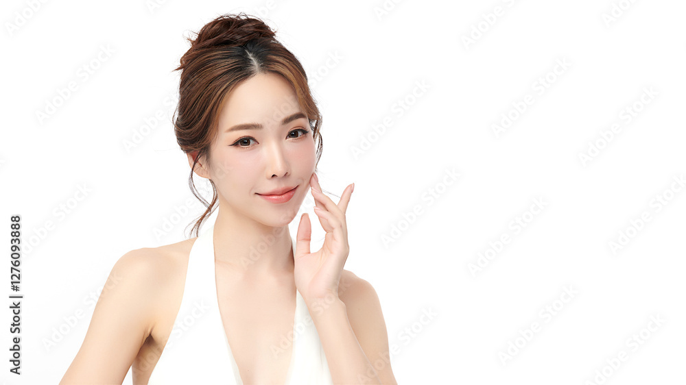 Beautiful young asian woman with clean fresh skin on white background, Face care, Facial treatment, Cosmetology, beauty and spa, Asian women portrait. Beautiful young asian woman with clean fresh skin on white background, Face care, Facial treatment, Cosmetology, beauty and spa, Asian women portrait.