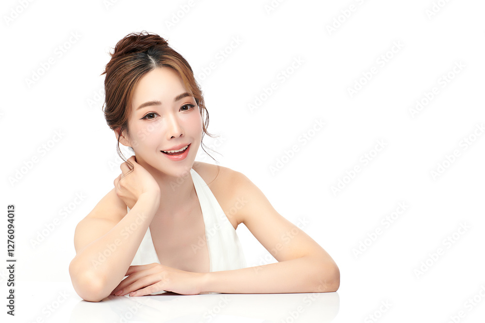 Beautiful young asian woman with clean fresh skin on white background, Face care, Facial treatment, Cosmetology, beauty and spa, Asian women portrait. Beautiful young asian woman with clean fresh skin on white background, Face care, Facial treatment, Cosmetology, beauty and spa, Asian women portrait.